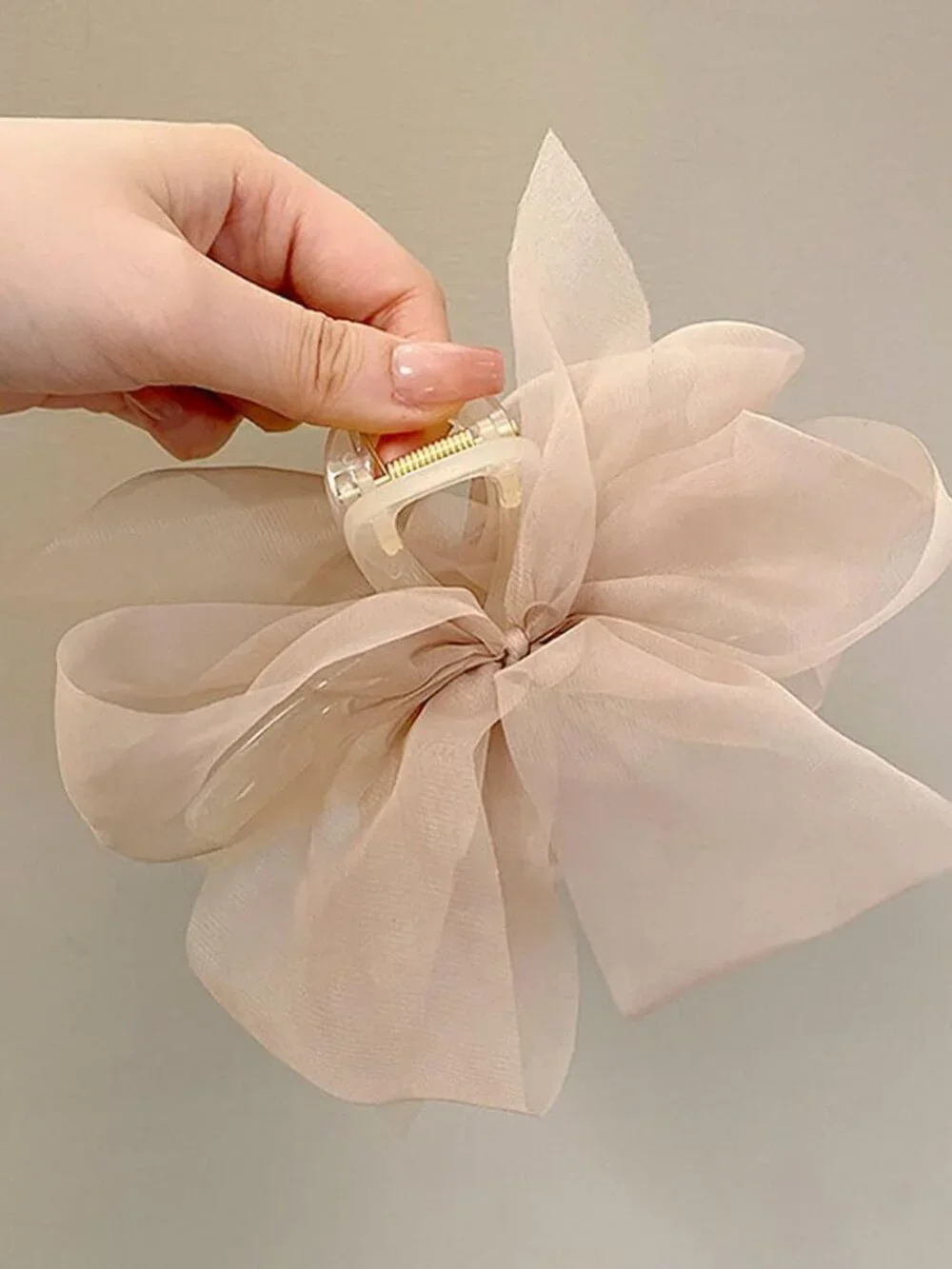 Hair Clip, Light Coffee Chiffon Bowknot Hair Claw Clips for Thick Hair, Large Cl - Picture 2 of 8